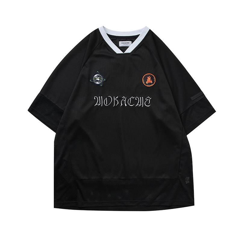 MOKACME VIBE 21SS new product oversize rugby uniform retro sports pit pattern speed dry V -neck short sleeve