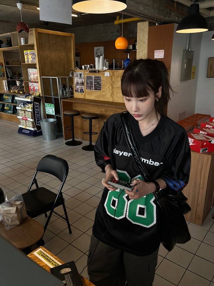 No. 88 American retro network printed rugby jersey short -sleeved T -shirt female summer new loose large size top