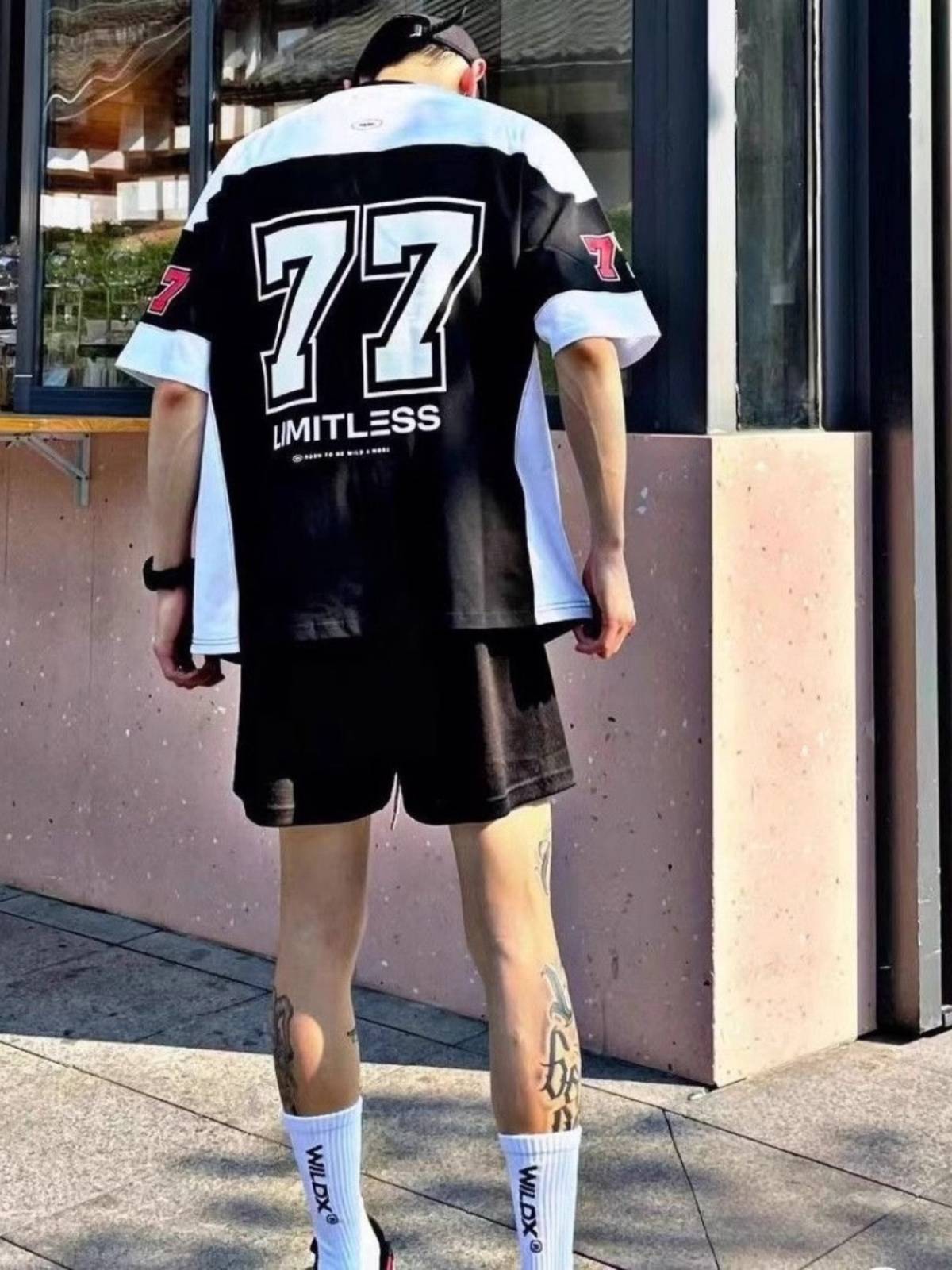 American Global Rugby Clotter Short Sleeve T -shirt Men's Loose Leisure Sports Cloth Retro Hop Hop Skirt