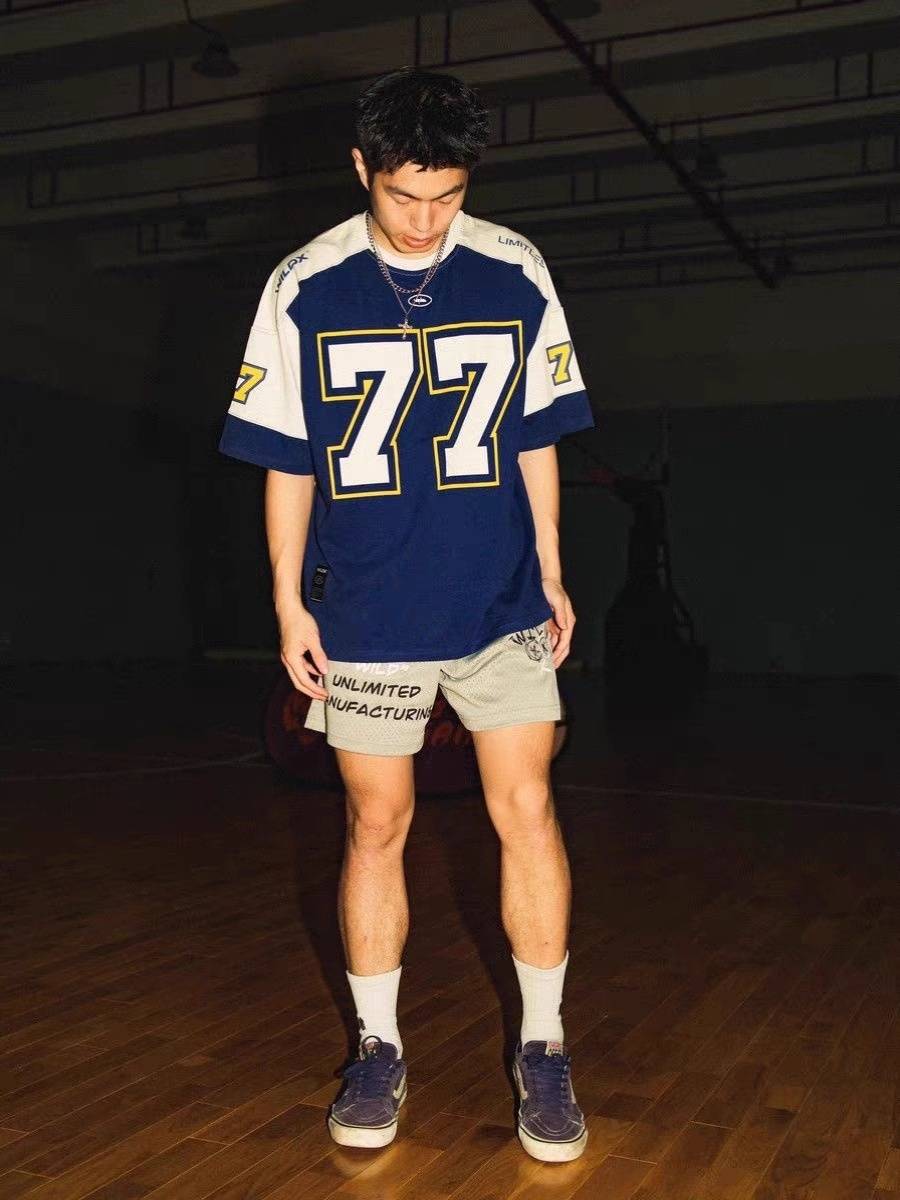 American Global Rugby Clotter Short Sleeve T -shirt Men's Loose Leisure Sports Cloth Retro Hop Hop Skirt