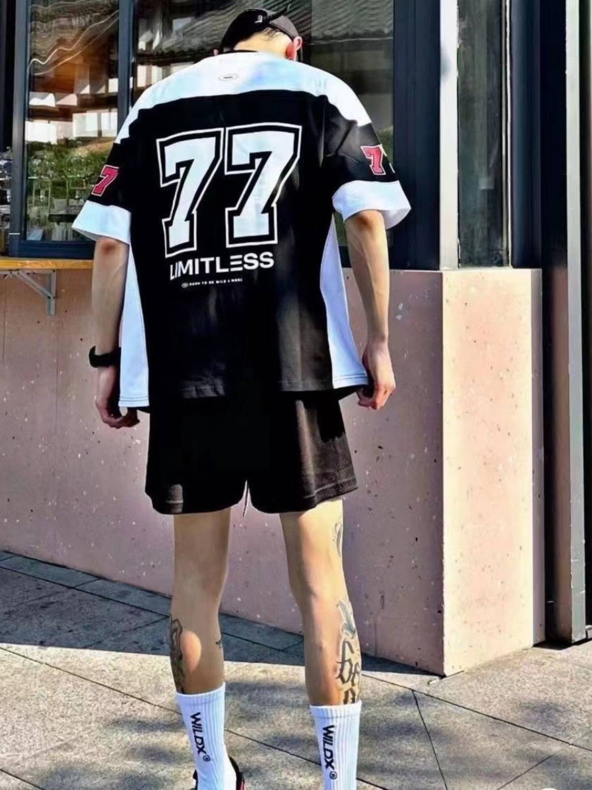 American high -street ice hockey short -sleeved T -shirt men's summer tide brand casual rugby uniform hip -hop contrasting stitching baseball