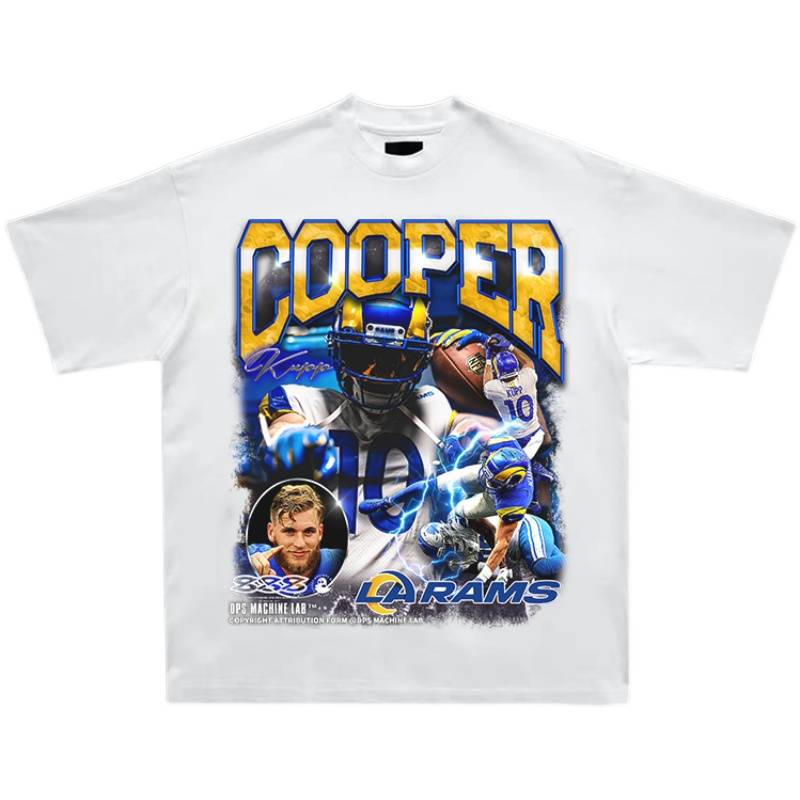 DPS Karp short -sleeved loose hip -hop retro round collar American rugby T -shirt pure cotton heavy nfl ram half -sleeved