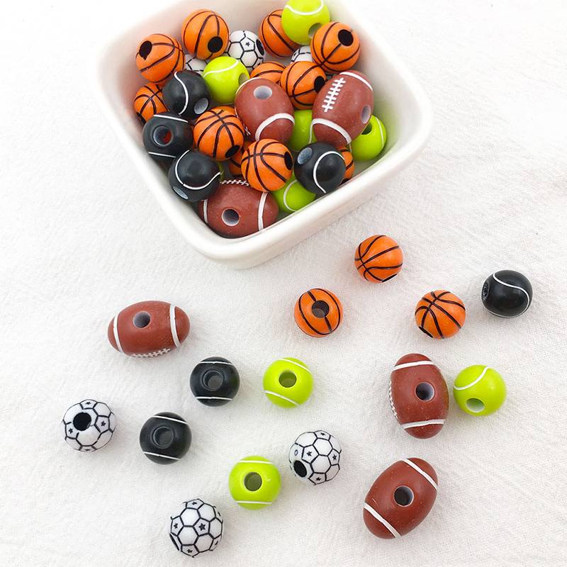 50/bag acrylic bead basketball football rugby volleyball perforated beads DIY necklace bracelet accessories