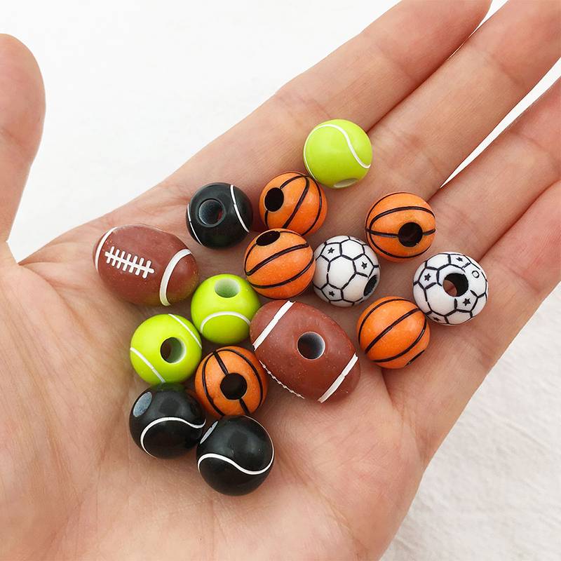 50/bag acrylic bead basketball football rugby volleyball perforated beads DIY necklace bracelet accessories