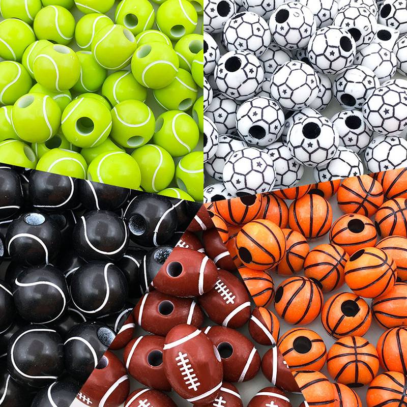 50/bag acrylic bead basketball football rugby volleyball perforated beads DIY necklace bracelet accessories