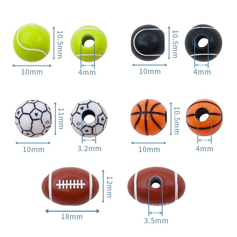 50/bag acrylic bead basketball football rugby volleyball perforated beads DIY necklace bracelet accessories