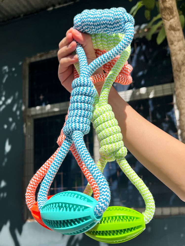 Pet dog cotton rope toy interactive stretching leaky food olives to relieve stuffy Labrador bite rope nodular pet supplies