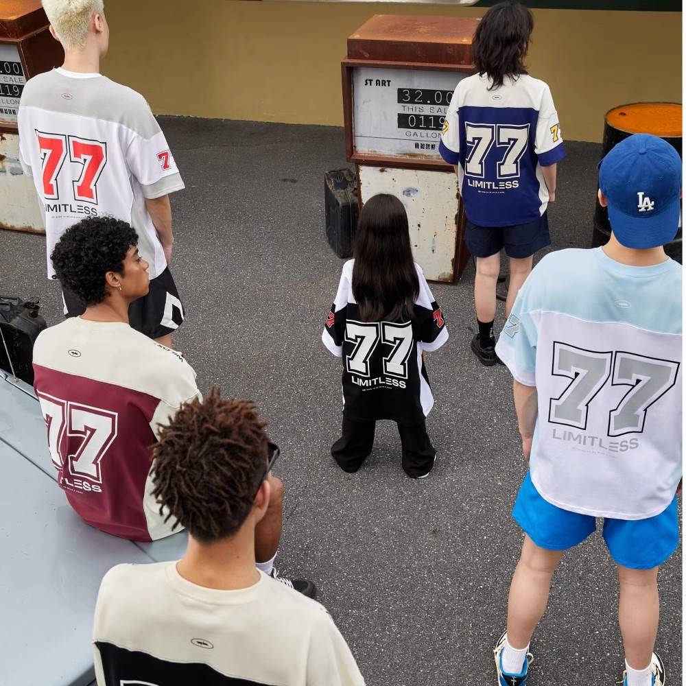 Extra 300 catties of short -sleeved American retro sports stitching casual olive clothes basketball ice lacper T -shirt men and women