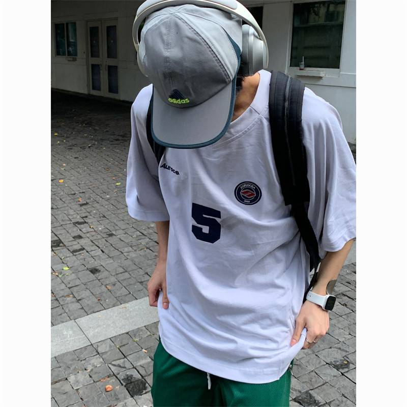 Rugby clothing short -sleeved men's high -level sense of handsome and handsome summer vintage ice hockey clothing small neckline heavy T -shirt seven -point sleeve