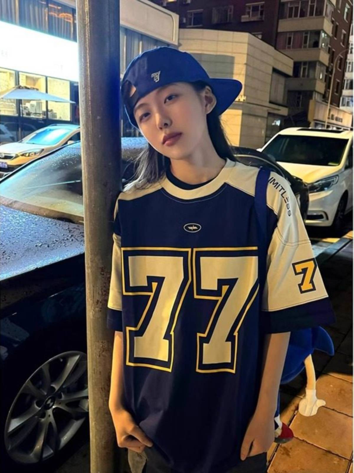 Contrasting color stitching 77 ice hockey T -shirt male summer tide brand American retro rugby uniform short -sleeved hip hip hip hip hip hip -hop half -sleeved