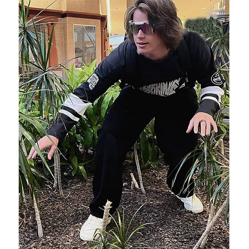 Antiskater The eye breathable Devil's Patch embroidered American baseball skateboarding long -sleeved T -shirt