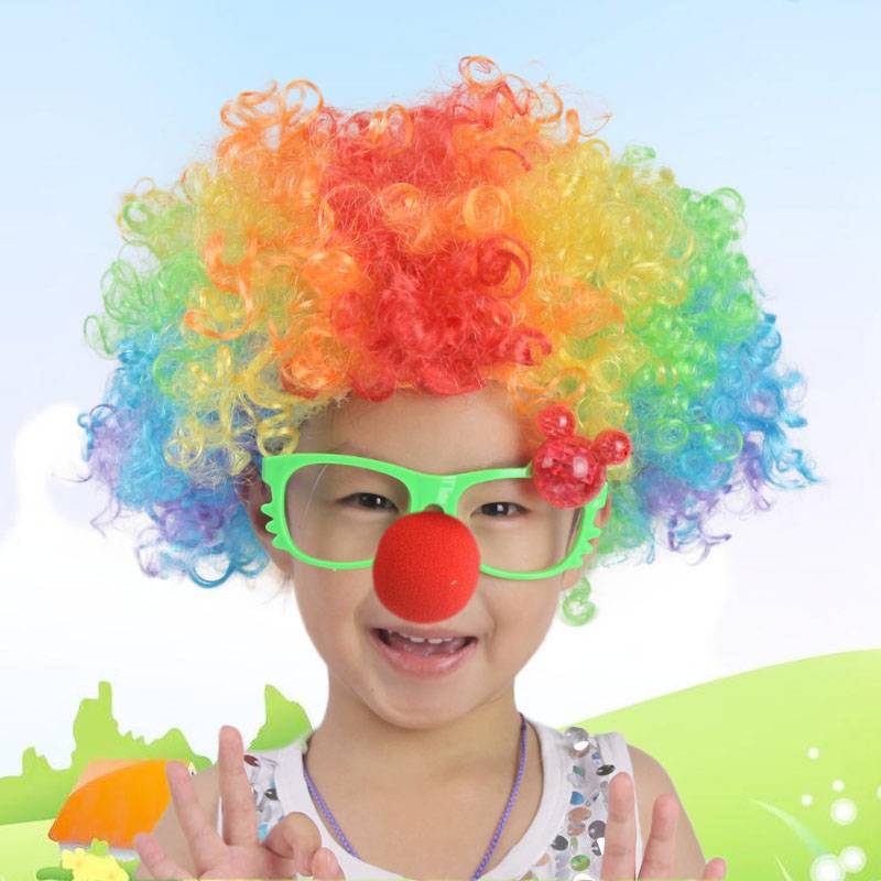 Colorful color explosion head wig red nose clown sponge adult Liuyi children's items