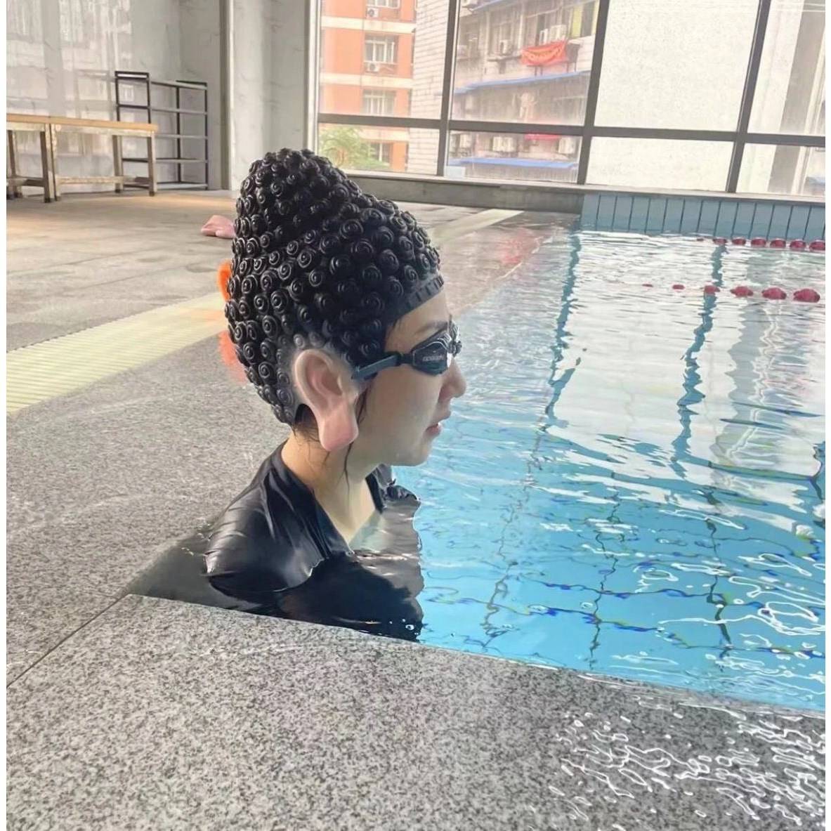 Rulai Buddha Swimming Hat Head Creative Buddha Creative Buddha Bodhisattva Bodhisattva Funny Personality Net Red Adult Women's latex m