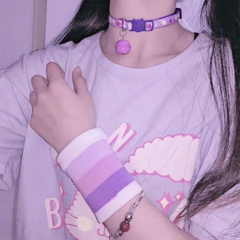 Wallbes Rainbow striped wrist Blind scar girl fresh and lovely INS sports yoga wrist sleeve summer ventilation