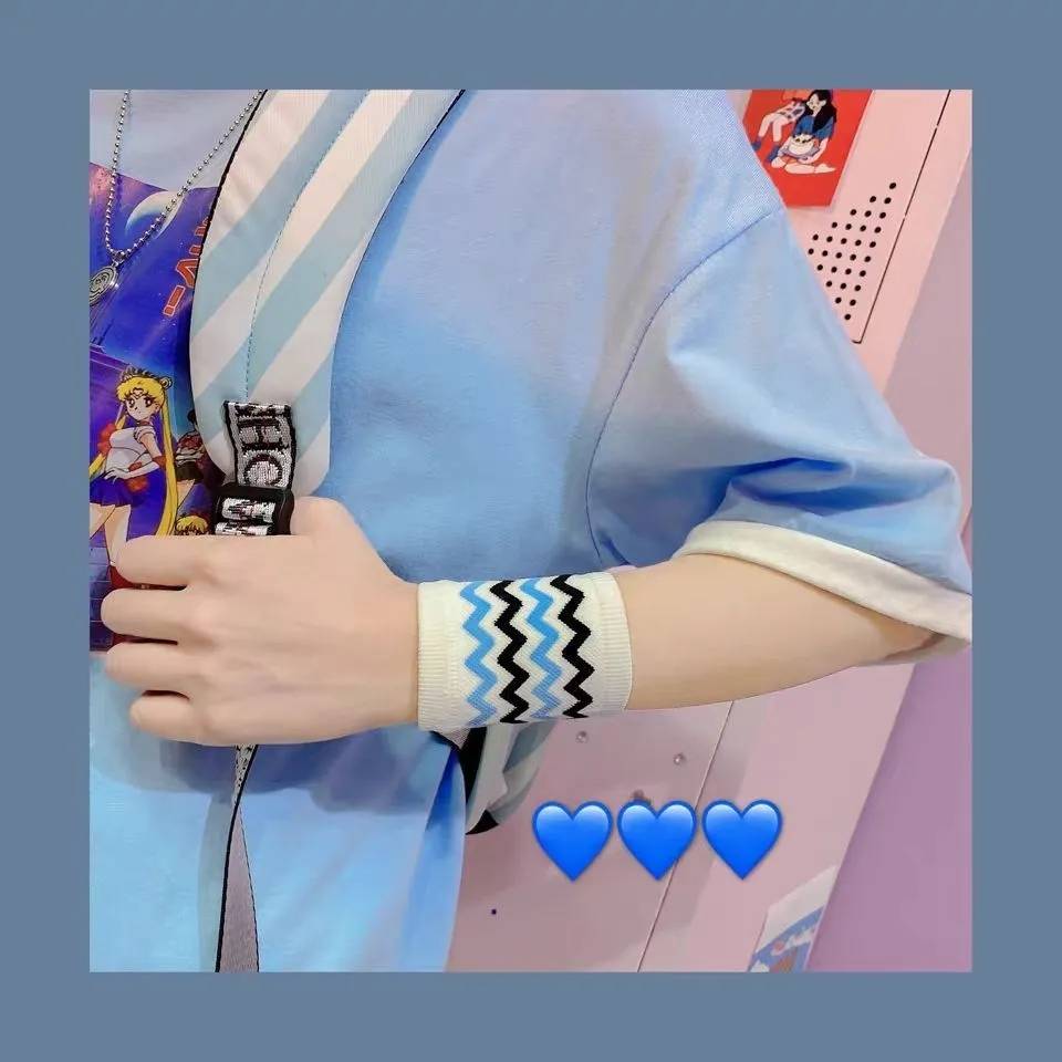 Wallbes Rainbow striped wrist Blind scar girl fresh and lovely INS sports yoga wrist sleeve summer ventilation