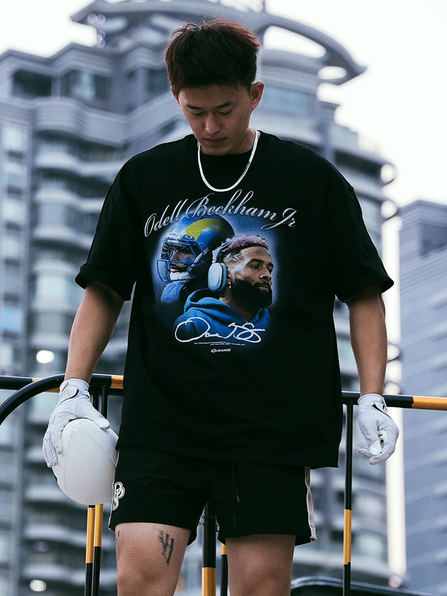 DPS "Odell Beckham JR" OBJ American Russian Retro Print Short -sleeved T -shirt