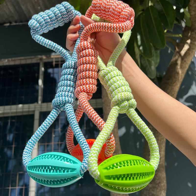 Pet dog cotton rope toy interactive stretching leaky food olives to relieve stuffy Labrador bite rope nodular pet supplies