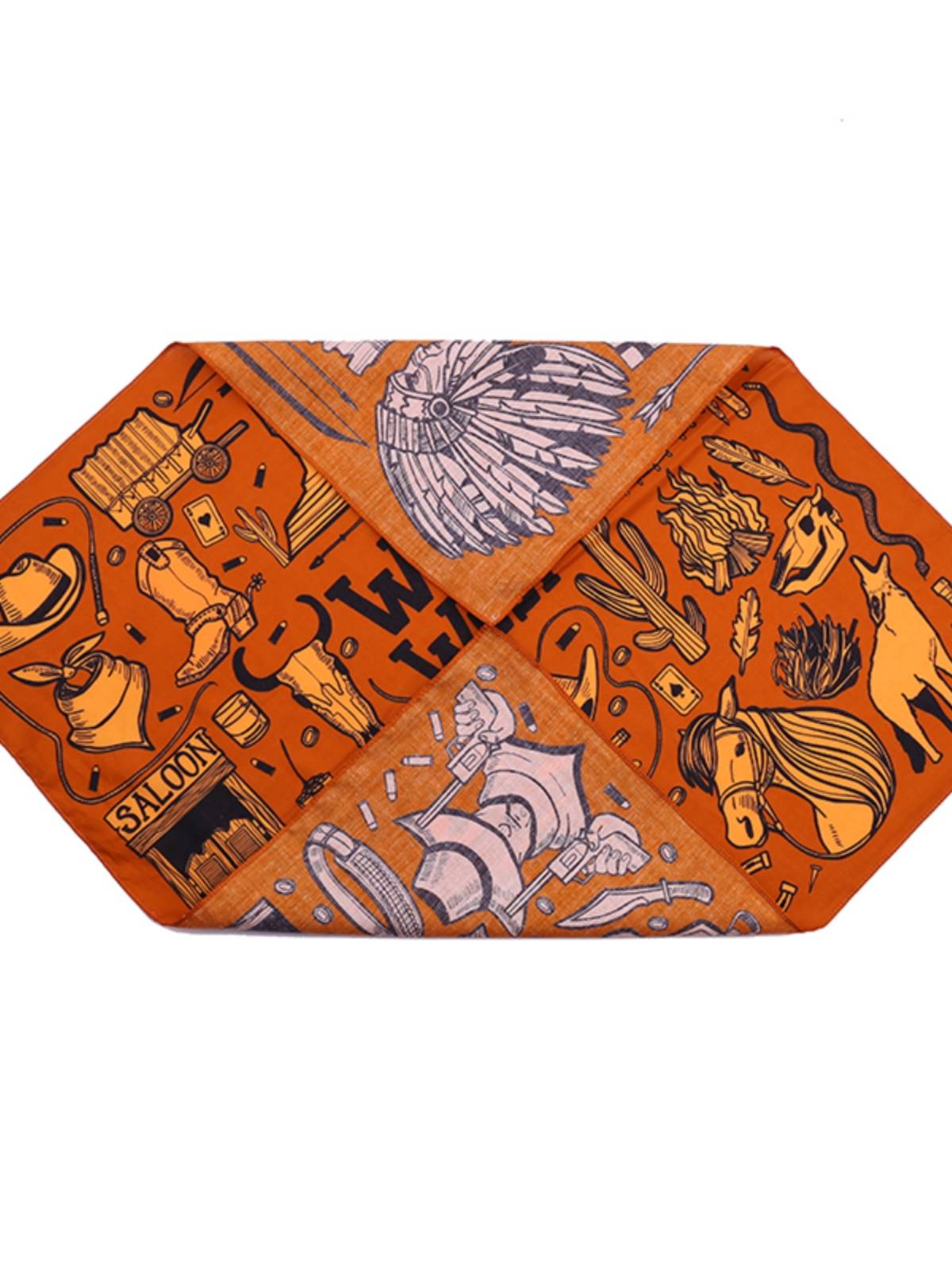 Western U.S. denim cotton cotton square scarf retro orange Amea Khaka scarf head scarf hip -hop street dance bandana