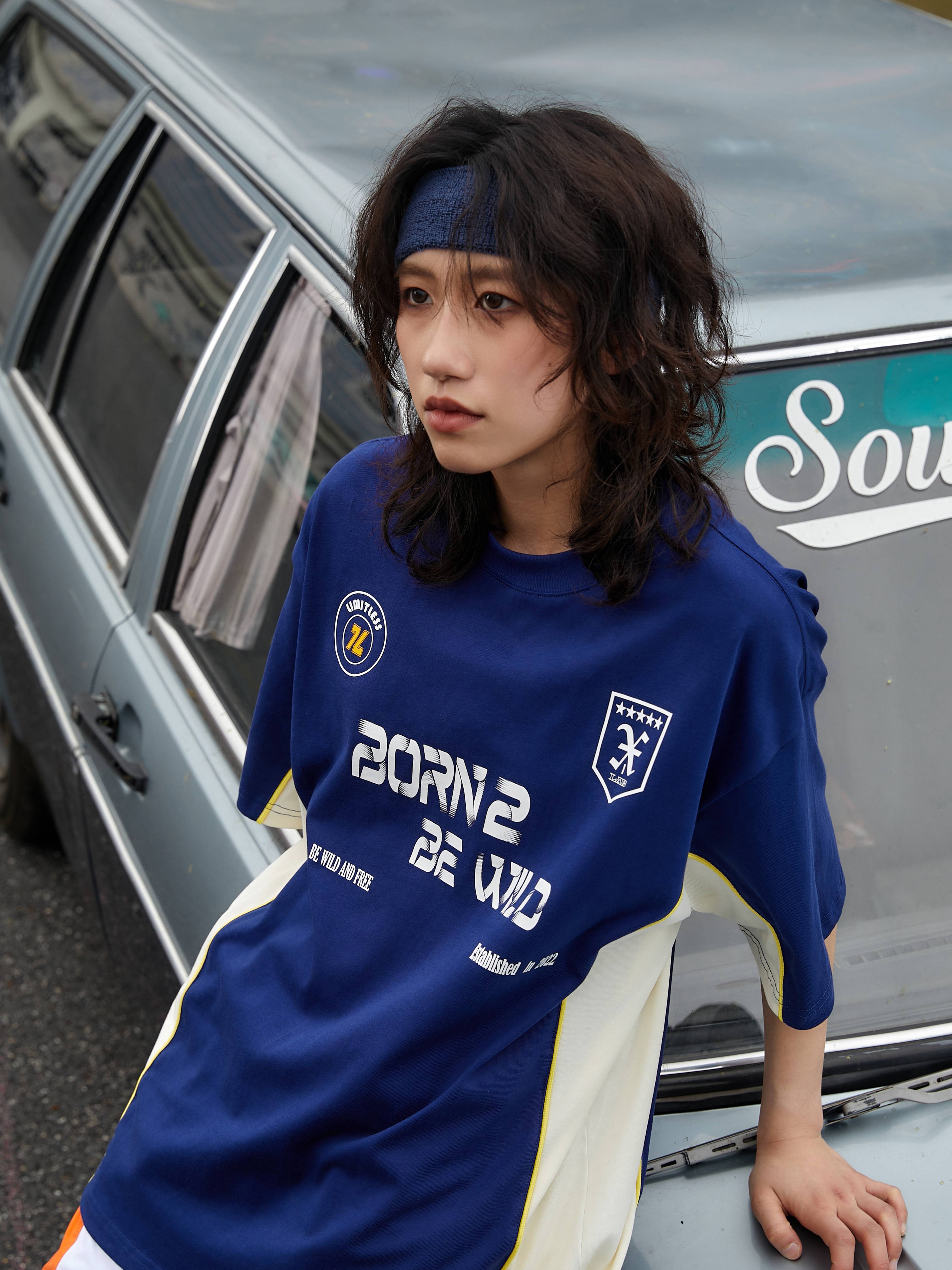 Wildx "Racing Club" football uniform T -shirt national tide pure cotton American retro olive couple short sleeves