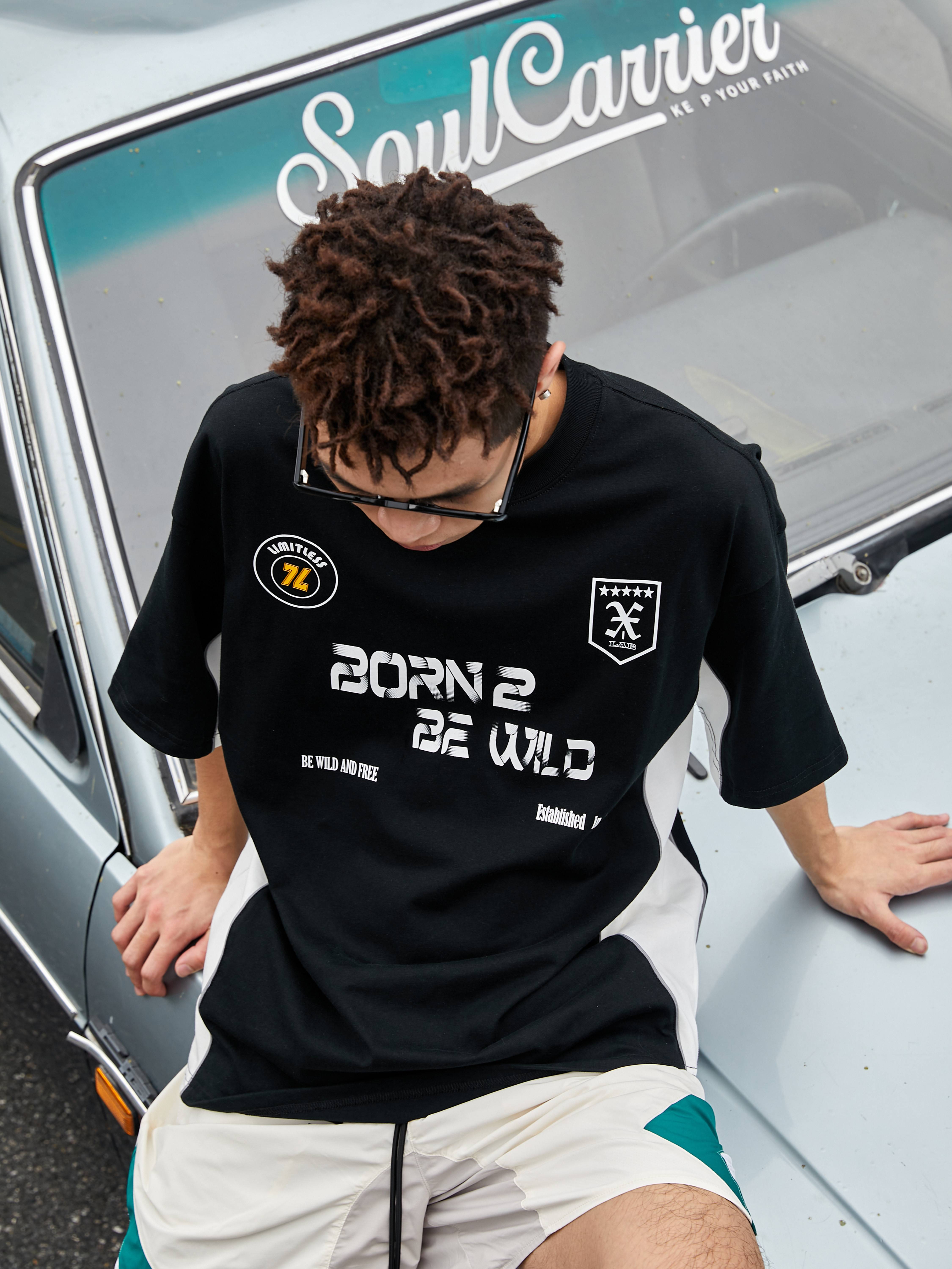 Wildx "Racing Club" football uniform T -shirt national tide pure cotton American retro olive couple short sleeves