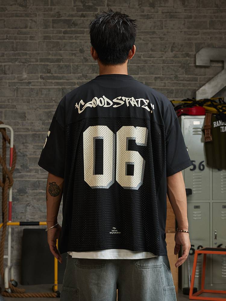 RR24SS cool -drying net gauze contrasting rugby graffiti short -sleeved male casual wild T -shirt Reaimness