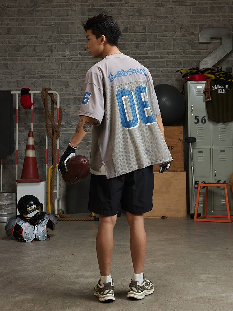 RR24SS cool -drying net gauze contrasting rugby graffiti short -sleeved male casual wild T -shirt Reaimness