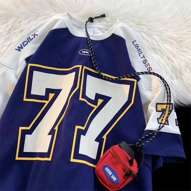 European and American wind, ice hockey short -sleeved T -shirt men's sports high street casual top rugby uniforms, handsome hip -hop jersey shirt