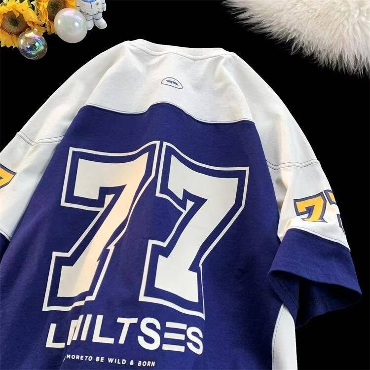 European and American wind, ice hockey short -sleeved T -shirt men's sports high street casual top rugby uniforms, handsome hip -hop jersey shirt