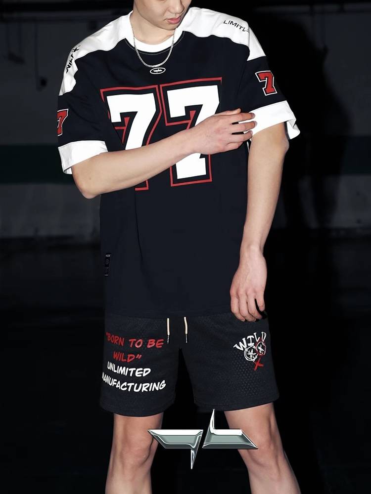 77 Ice Hockey Short Sleeve American Retro Sports Stitching Leisure Rugby Uniform Basketball Hip -Hop Jersey T -shirt Men and Women's Tide