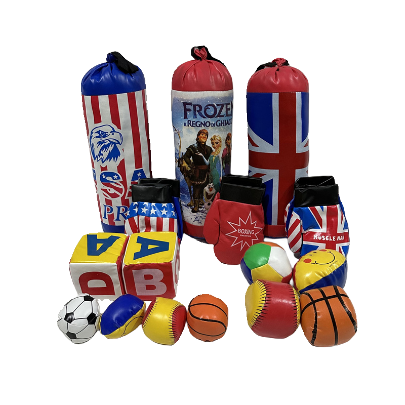 Kindergarten Early Education toy PU soft bag blue rug football letters box cartoon boxing bag is safe and painful