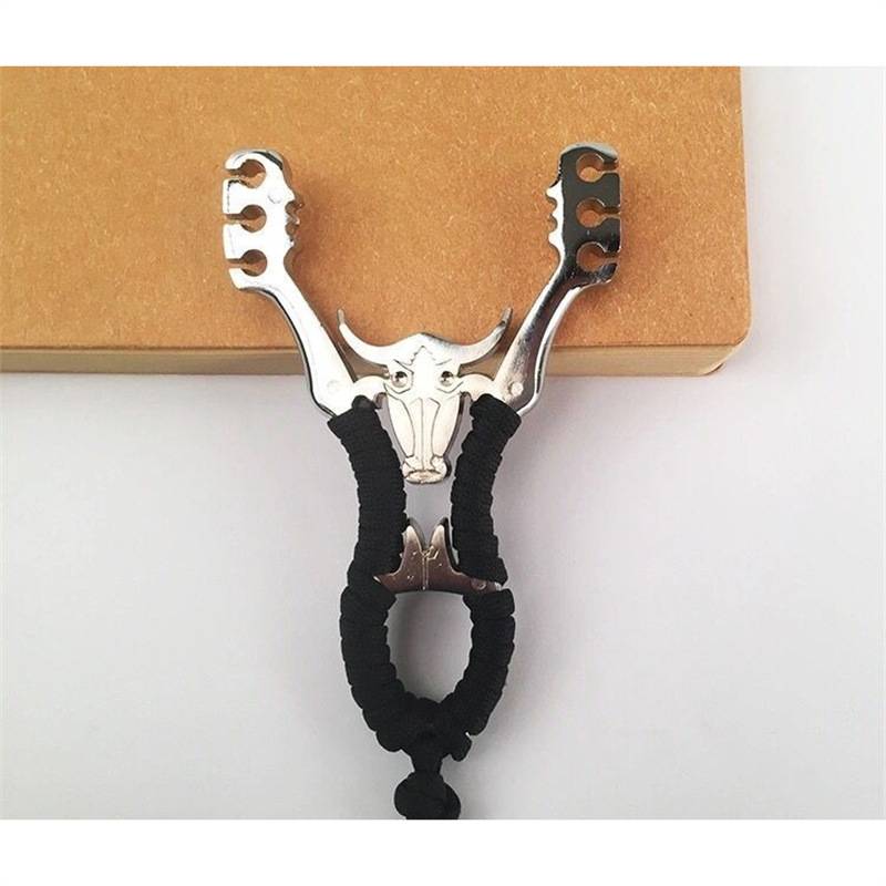 Outdoor traditional slingshot alloy stainless steel bulls three cards, six strands of rubber band rubber band slingshot, diamond wolf competition