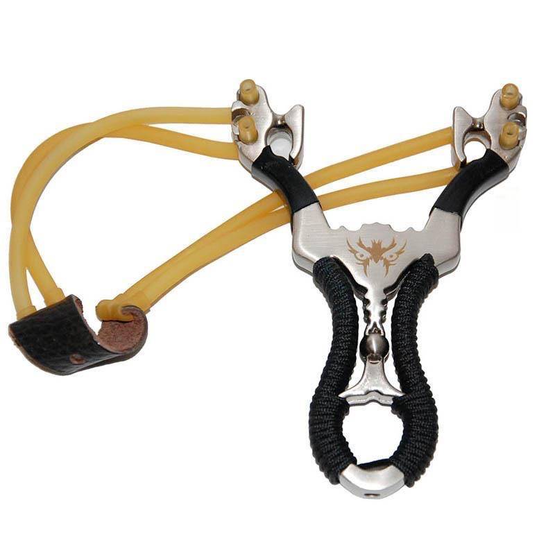 Outdoor traditional slingshot alloy stainless steel bulls three cards, six strands of rubber band rubber band slingshot, diamond wolf competition