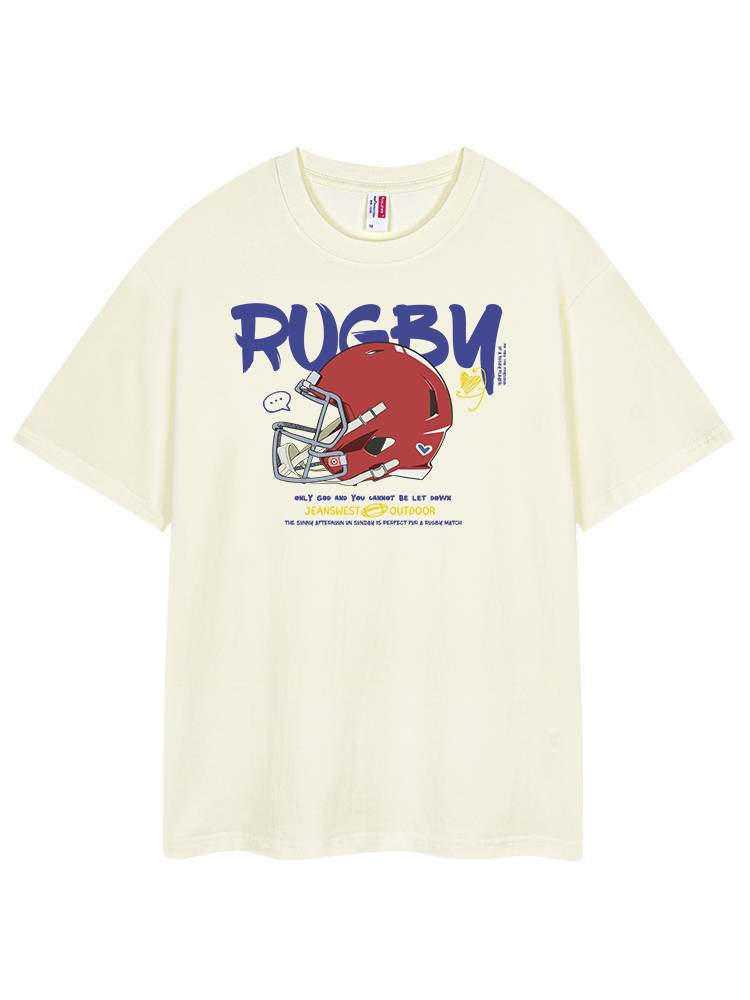Zhenvis outdoor sports pure cotton short -sleeved T -shirt men 2024 summer rugby American trendy loose and t -shirt