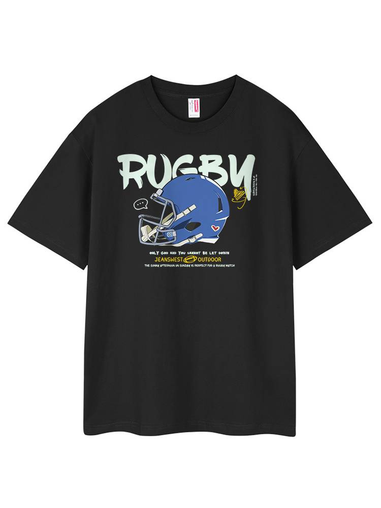 Zhenvis outdoor sports pure cotton short -sleeved T -shirt men 2024 summer rugby American trendy loose and t -shirt