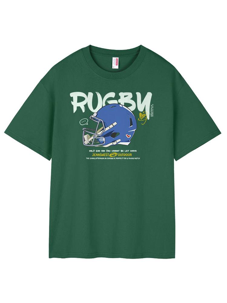 Zhenvis outdoor sports pure cotton short -sleeved T -shirt men 2024 summer rugby American trendy loose and t -shirt