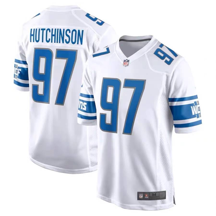 NFL lion Jersey Lions 97# Hutchinson 20# 16# American rugby short -sleeved jersey