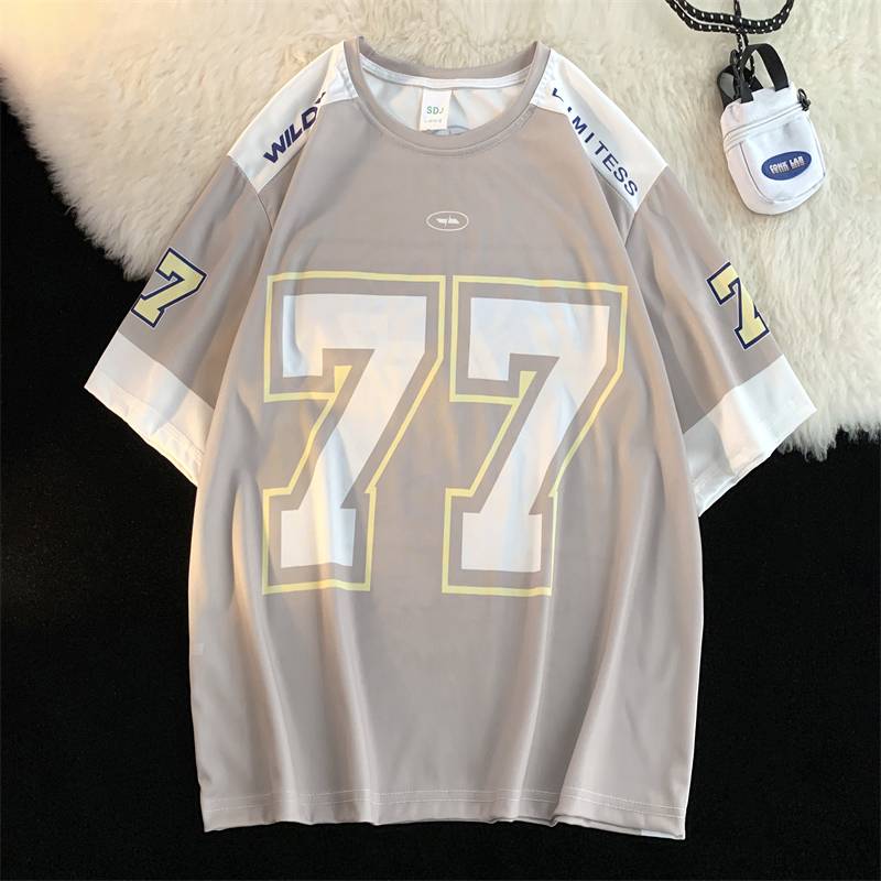 American retro sports ice hockey short -sleeved T -shirt men's summer tide brand hip -hop stitching casual loose jersey
