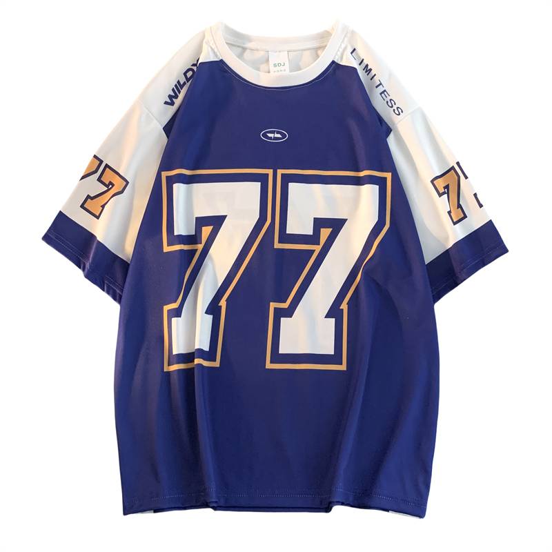 American retro sports ice hockey short -sleeved T -shirt men's summer tide brand hip -hop stitching casual loose jersey