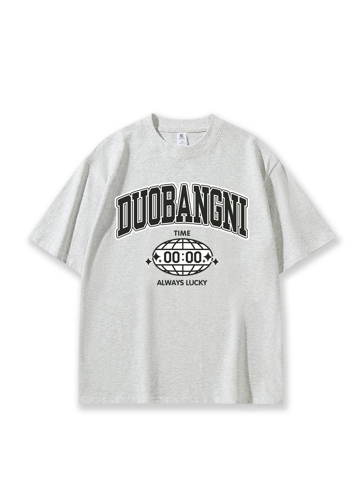 Trendy retro American rugby print short -sleeved T -shirt Men's summer new 280g heavy cotton loose half -sleeved