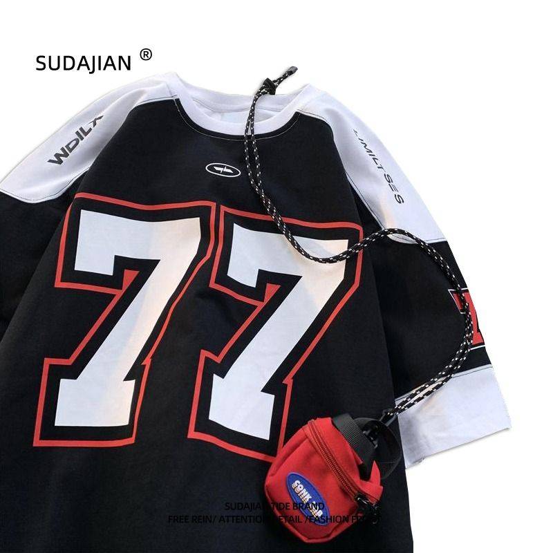 Summer thin American short -sleeved men's and women's sports stitching casual student rugby uniform basketball hip -hop jersey T -shirt