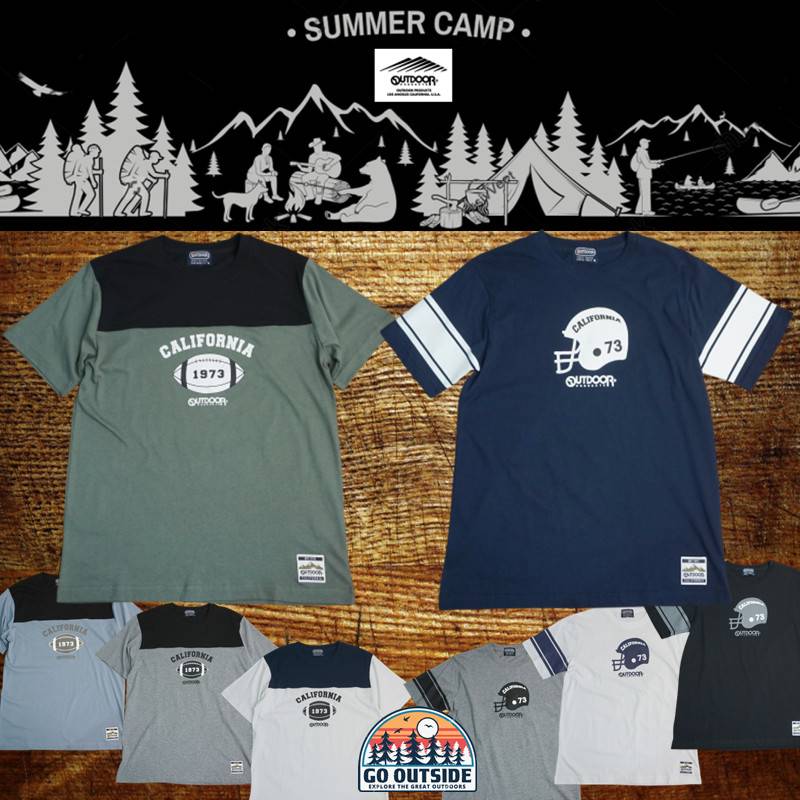 Yamage Outdoor CAMP function in summer American retro rugby color round neck short -sleeved cotton T -shirt