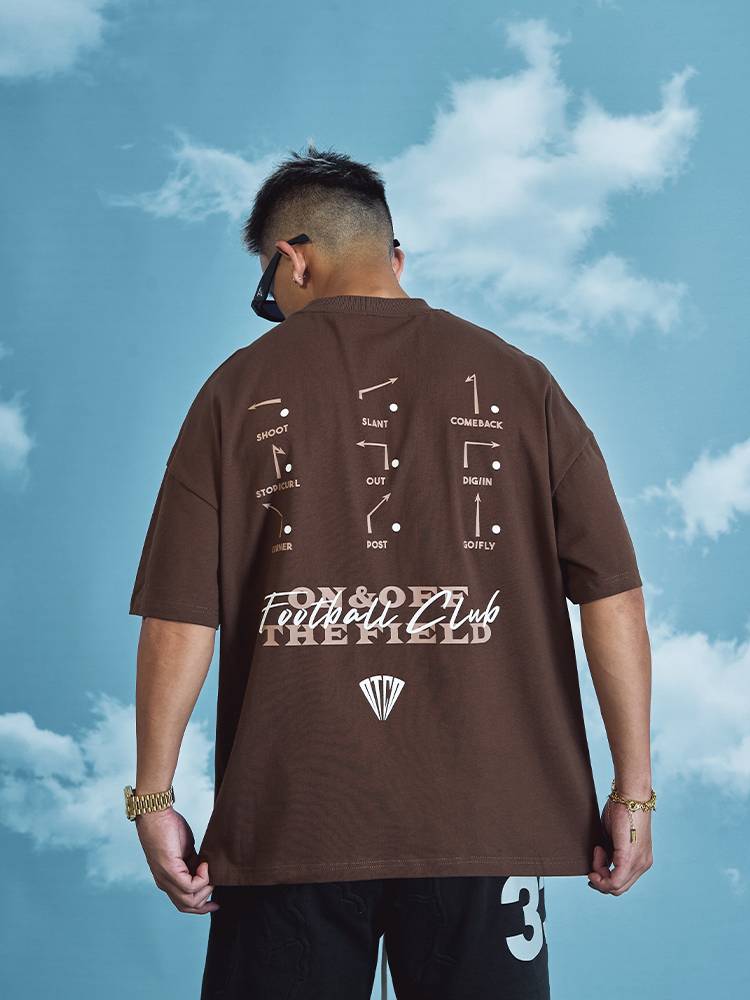 OOTC "Route" rugby uniform short -sleeved T -shirt men's beautiful street original loose before and after printed tide retro
