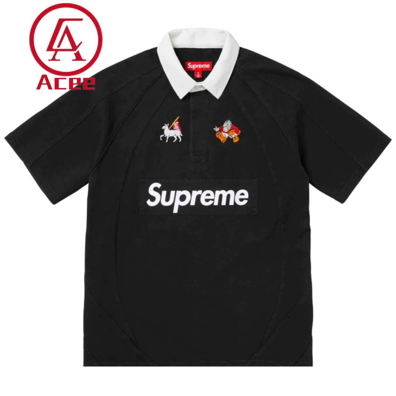 Spot Supreme 24SS Rugby SS Cartoon Embroidered British Rugby Unit Polo Short Sleeve T -shirt