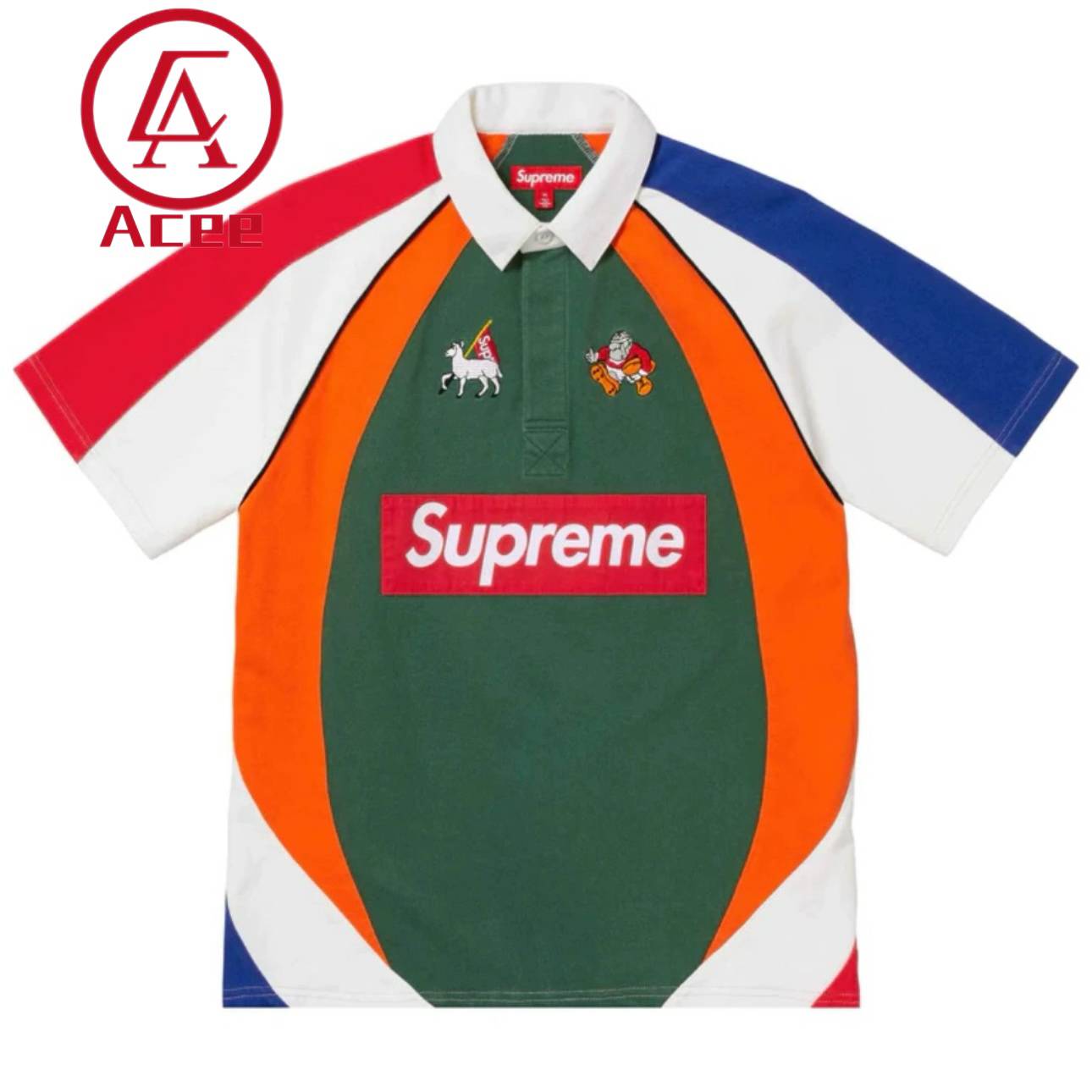 Spot Supreme 24SS Rugby SS Cartoon Embroidered British Rugby Unit Polo Short Sleeve T -shirt