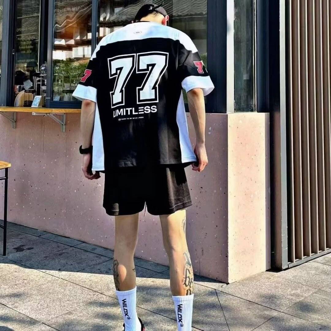 European and American style ice hockey short -sleeved T -shirt men's retro sports high street casual rugby uniform basketball hip -hop jersey shirt