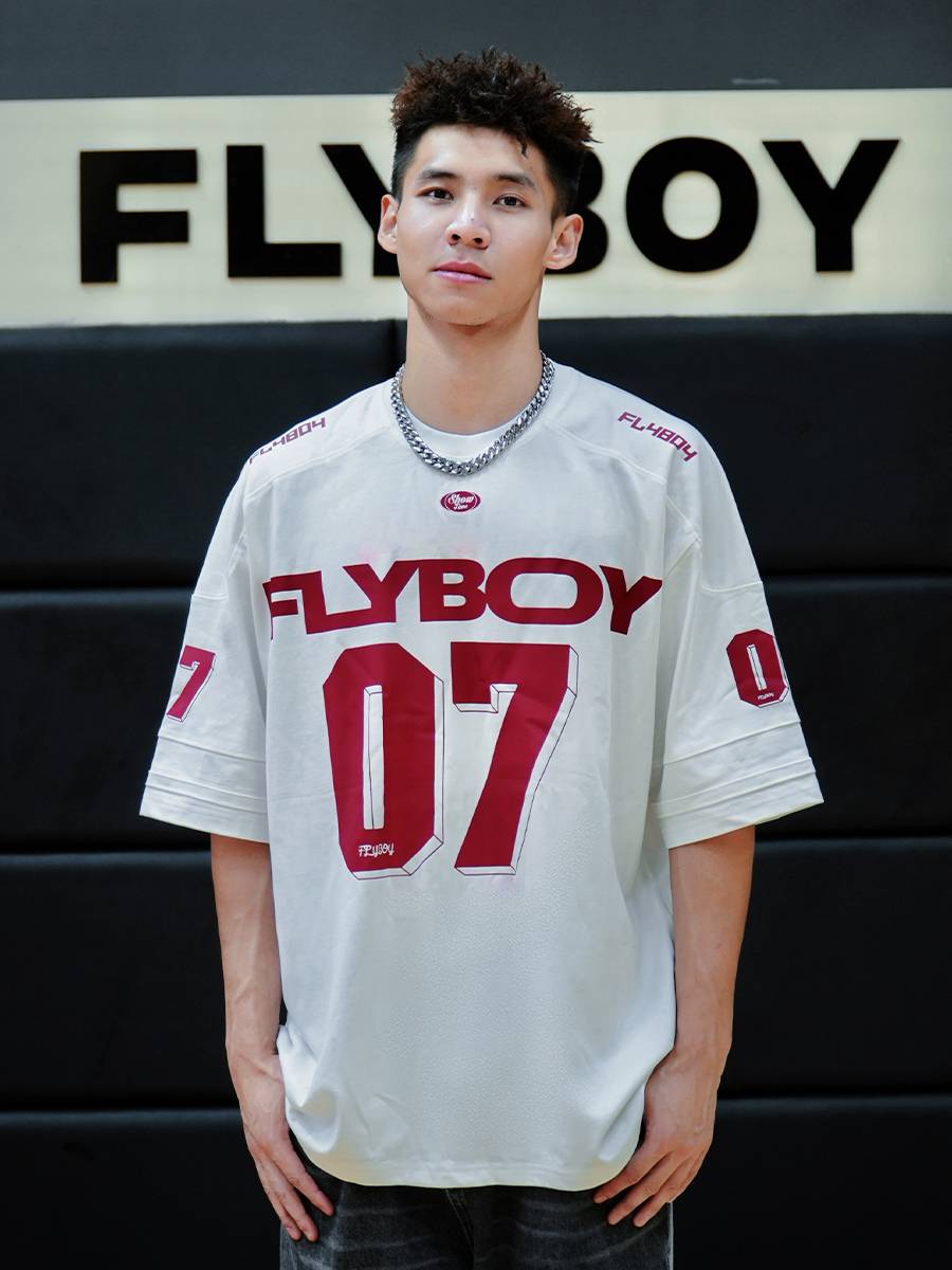 Flyboy Hu Laobo American retro heavy pound 320g short -sleeved T -shirt men splicing collision pornographic rugby uniform