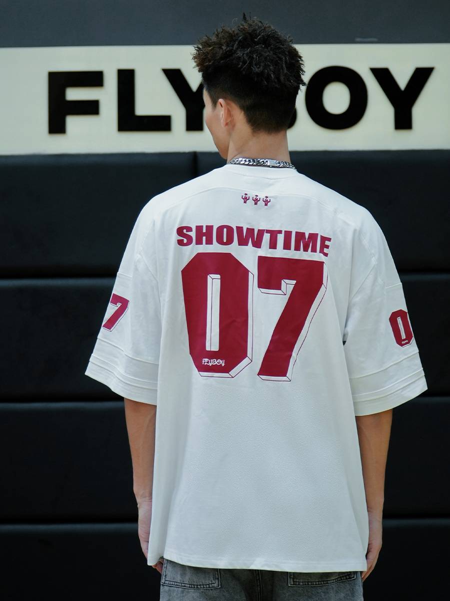 Flyboy Hu Laobo American retro heavy pound 320g short -sleeved T -shirt men splicing collision pornographic rugby uniform