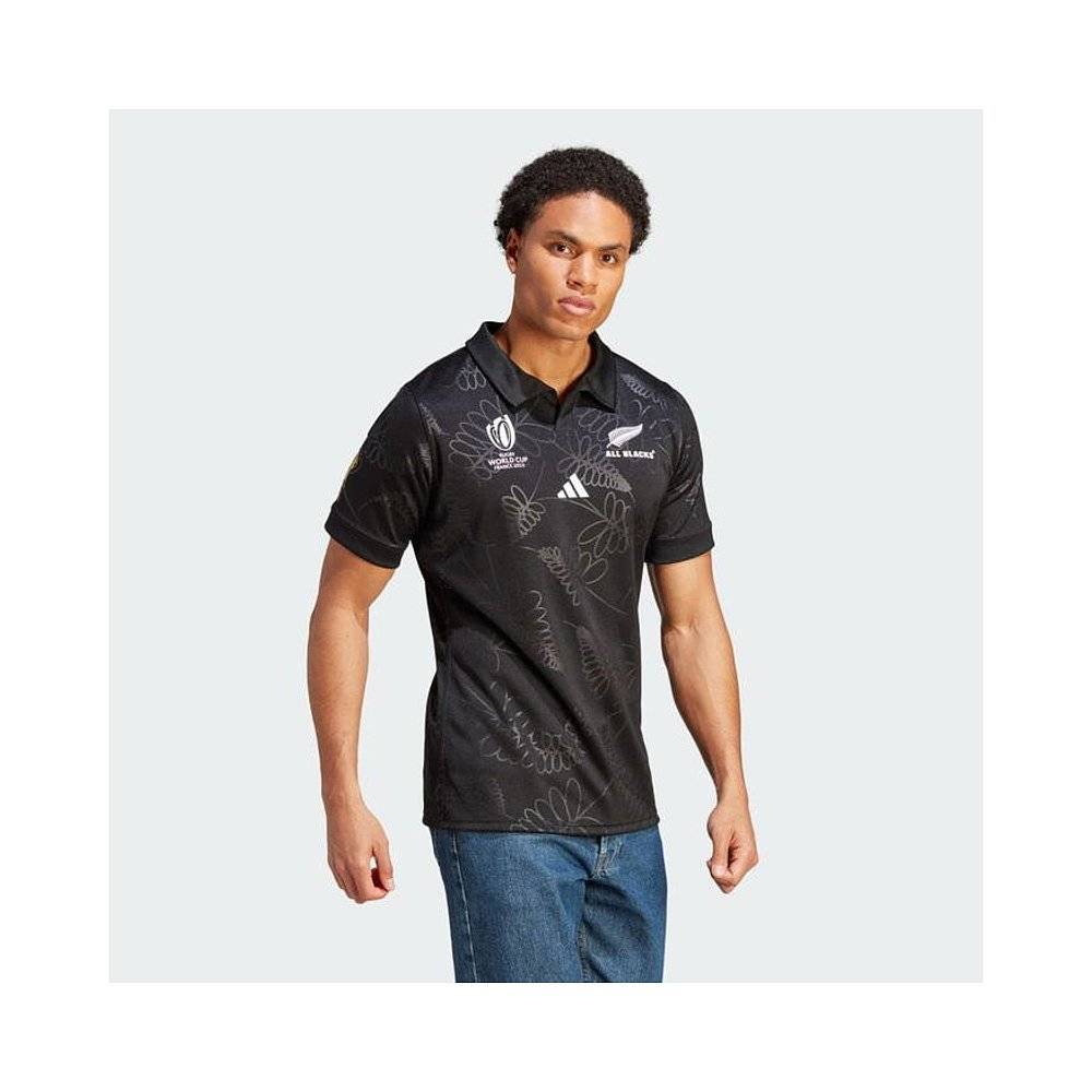 Japan Direct Mail Adidas Men's New Zealand full black rugby ball uniform sports training short -sleeved T -shirt