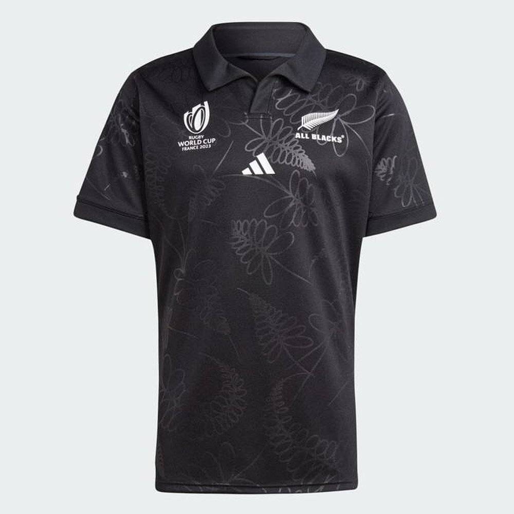 Japan Direct Mail Adidas Men's New Zealand full black rugby ball uniform sports training short -sleeved T -shirt