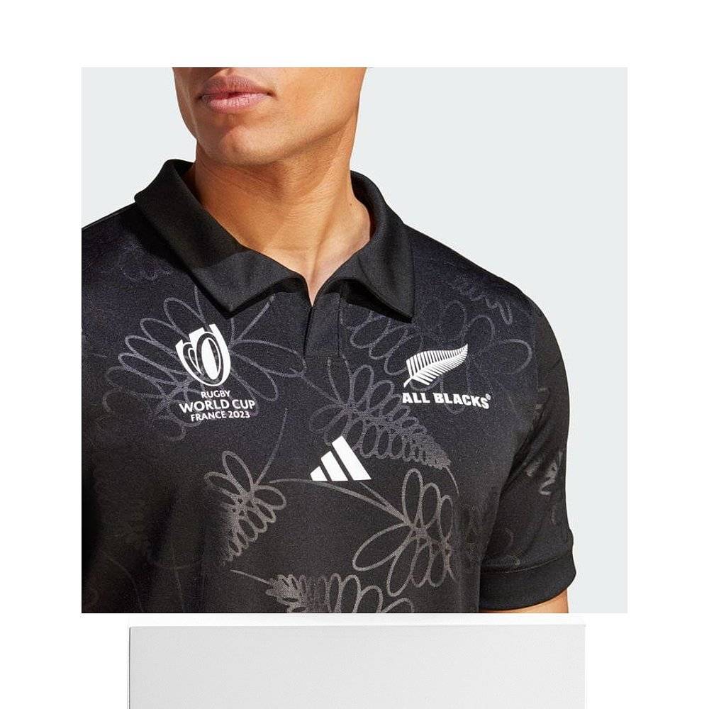 Japan Direct Mail Adidas Men's New Zealand full black rugby ball uniform sports training short -sleeved T -shirt